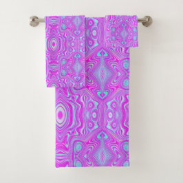 Conjunto De Toalhas Padrão Abstrato Rosa Quente Trip e Azul Água
