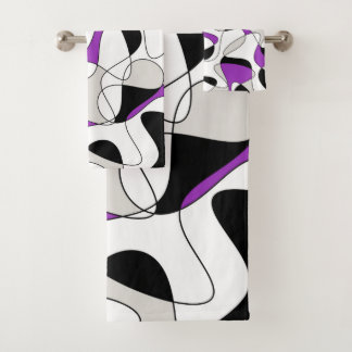 Conjunto De Toalhas Padrão abstrato - roxo, cinza, preto e branco.