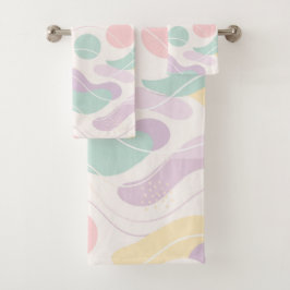 Conjunto De Toalhas Padrão Abstrato Seamless Pastel Ondas e Círculos