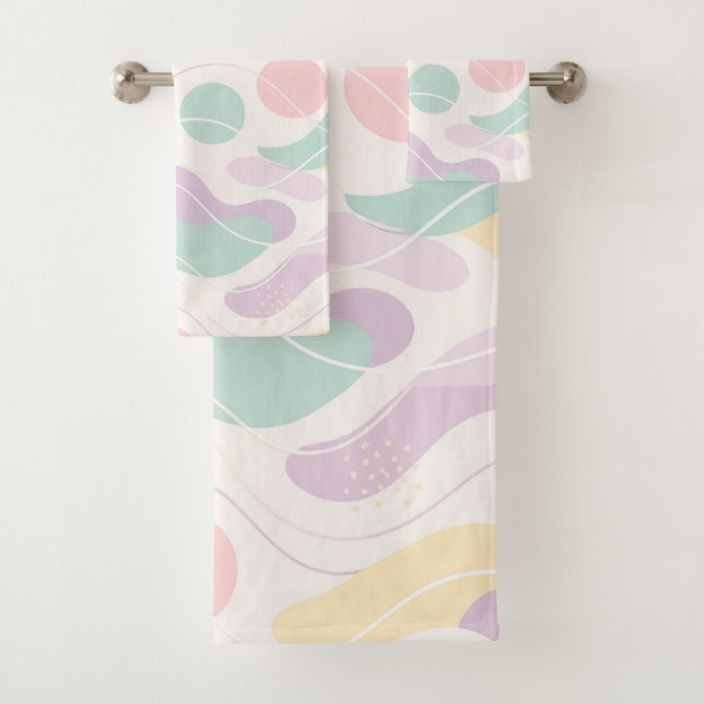 Conjunto De Toalhas Padrão Abstrato Seamless Pastel Ondas e Círculos (Insitu)