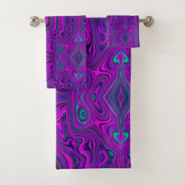 Conjunto De Toalhas Padrão Abstrato Trippy Retro Magenta e Preto