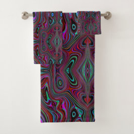 Conjunto De Toalhas Padrão Abstrato Trippy Verde Espuma do Mar e Magen
