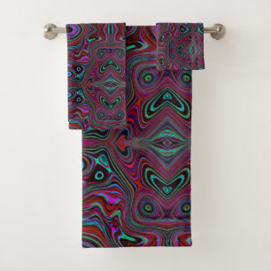 Conjunto De Toalhas Padrão Abstrato Trippy Verde Espuma do Mar e Magen