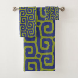 Conjunto De Toalhas Padrão Abstrato Verde Oliva & Azul