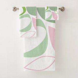 Conjunto De Toalhas Padrão Abstrato Verde Rosa Moderno e Elegante