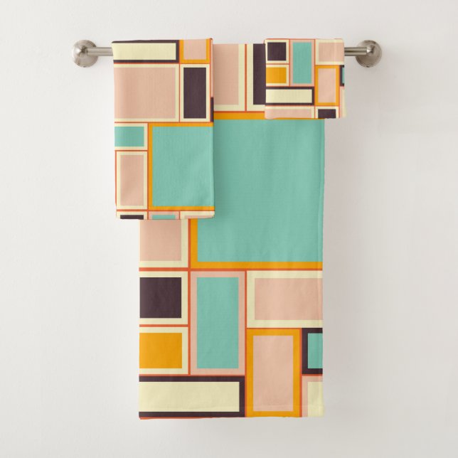 Conjunto De Toalhas Padrão abstrato vibrante com retângulos (Insitu)