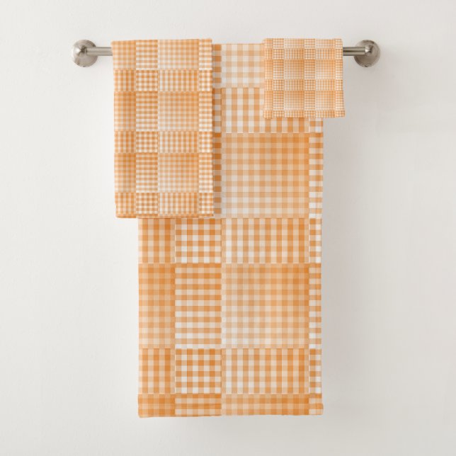 Conjunto De Toalhas Padrão Abstrato Xadrez Laranja Branco (Insitu)