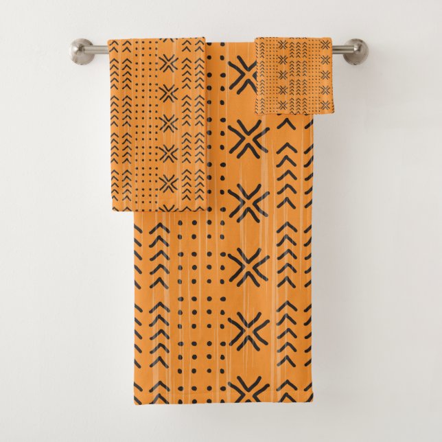 Conjunto De Toalhas Padrão Africano de Mudo Laranja Moderno (Insitu)