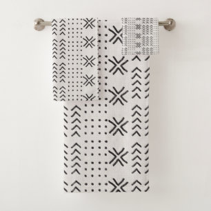 Conjunto De Toalhas Padrão Africano do Tecido Branco Preto Moderno