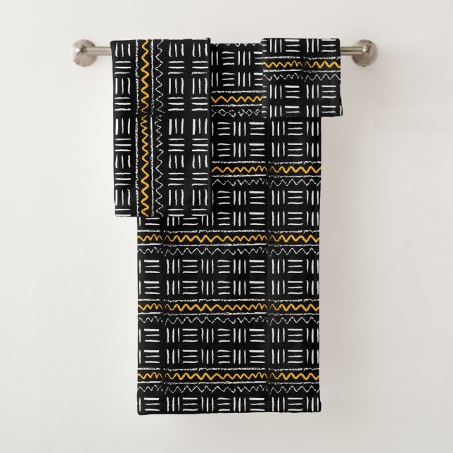 Conjunto De Toalhas Padrão Africano Negro resistente com amarelo (Insitu)