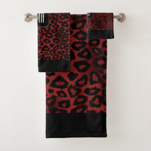 Conjunto De Toalhas Padrão Animal do Leopardo Vermelho Escuro