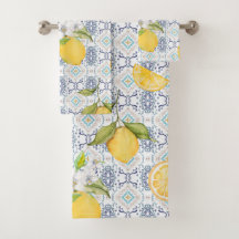 Padrão Aquarela de Limão Siciliano com Azul Ornate