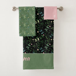 Conjunto De Toalhas Padrão aquoso Folha verde Nome do banho cor-de-ros