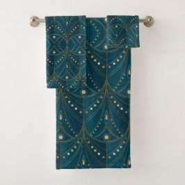 Conjunto De Toalhas padrão Art Deco com formas geométricas douradas