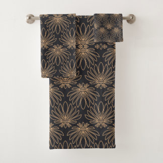 Conjunto De Toalhas padrão Art Deco com motivos florais dourados
