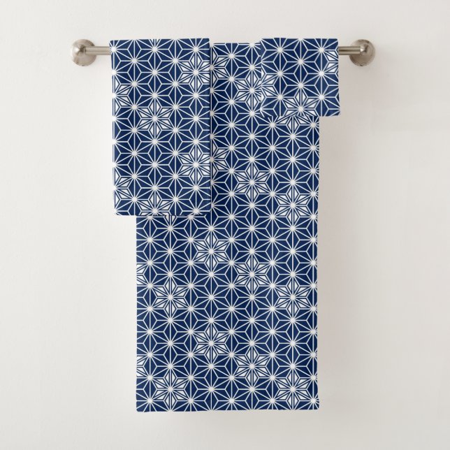 Conjunto De Toalhas Padrão Asanoha japonês - azul-indigo e branco (Insitu)