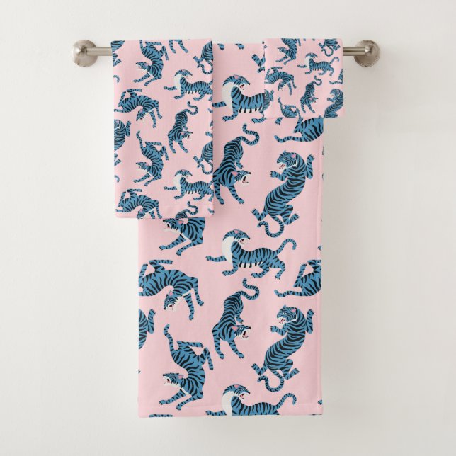 Conjunto De Toalhas Padrão Asiático de Tigre Azul (Insitu)
