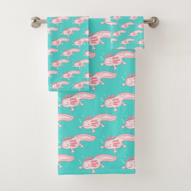 Conjunto De Toalhas Padrão Axolotl rosa (Insitu)