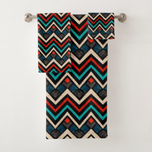 Conjunto De Toalhas Padrão Aztec Aztec, Beige Red Teal Preto