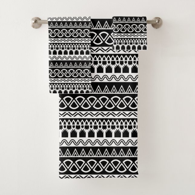 Conjunto De Toalhas padrão aztec branco preto (Insitu)