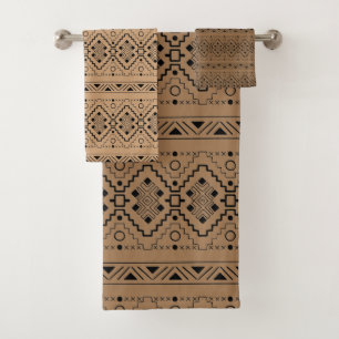 Conjunto De Toalhas Padrão aztec castanho e preto