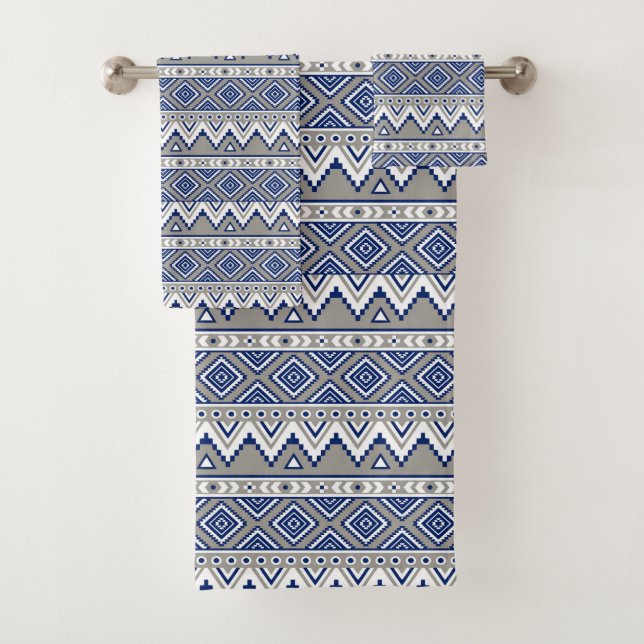 Conjunto De Toalhas padrão aztec cinza azul (Insitu)