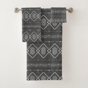 Conjunto De Toalhas padrão aztec de cinzas