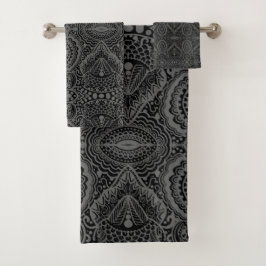 Conjunto De Toalhas Padrão aztec preto