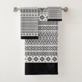 Conjunto De Toalhas Padrão Aztec Preto e Branco