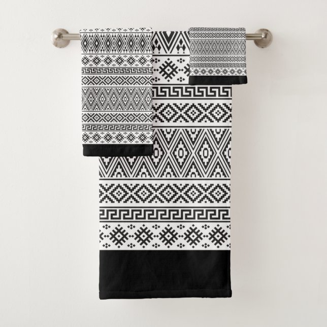 Conjunto De Toalhas Padrão Aztec Preto e Branco (Insitu)