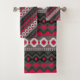 Conjunto De Toalhas Padrão aztec vermelho