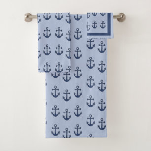 Conjunto De Toalhas Padrão azul da âncora náutica