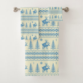 Conjunto De Toalhas Padrão Azul de Neve de Árvore de Natal de Renas En