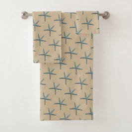 Conjunto De Toalhas Padrão Azul De Starfish (Dedo) Na Areia