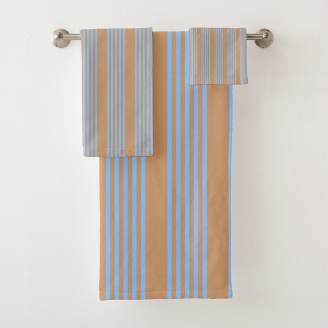 Conjunto De Toalhas Padrão azul e bronzeado de cinco faixas (Insitu)