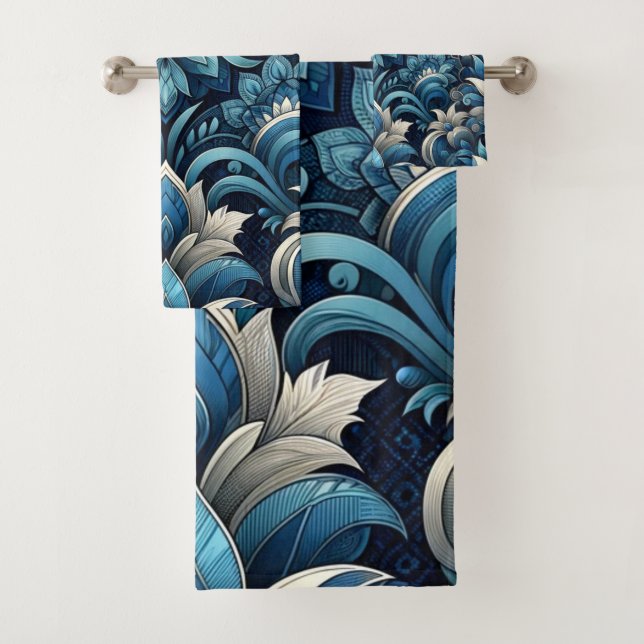 Conjunto De Toalhas padrão azul escuro (Insitu)