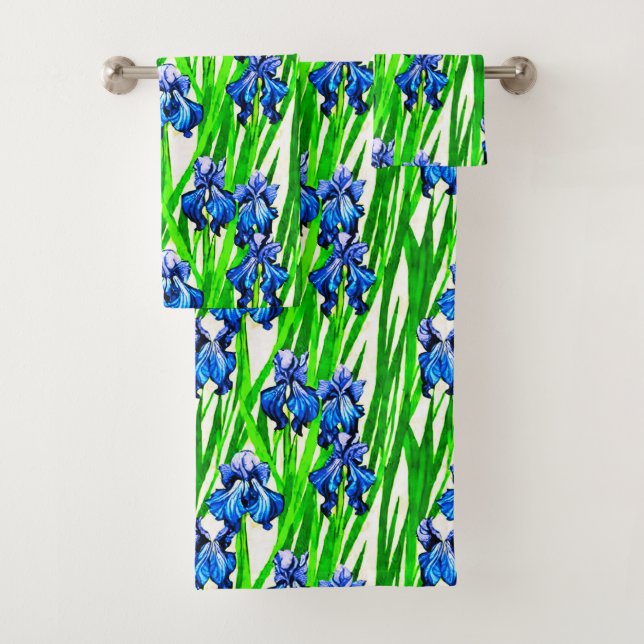 Conjunto De Toalhas Padrão Azul Iris Watercolor (Insitu)