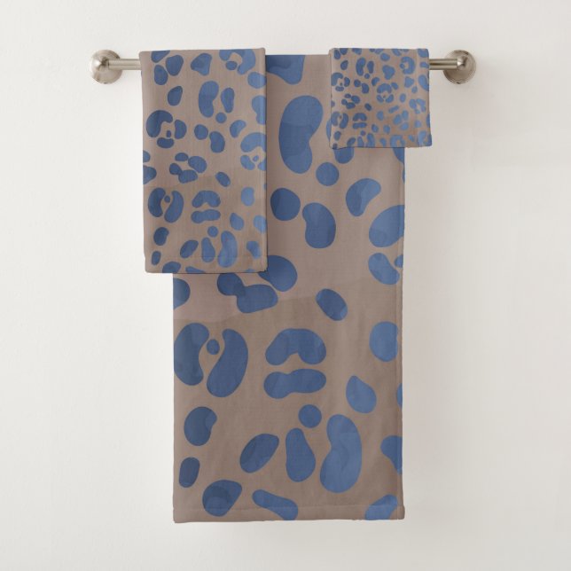 Conjunto De Toalhas Padrão Azul-Leopardo (Insitu)