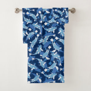 Conjunto De Toalhas Padrão Azul - Peixe Koi