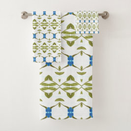 Conjunto De Toalhas Padrão Azul Verde e Branco do MOss