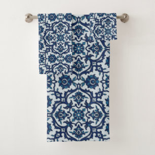 Conjunto De Toalhas Padrão Azulejos Floral do Azulejo Azulejos Azul