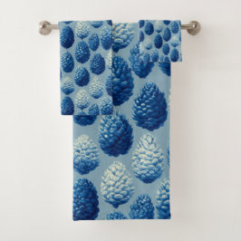 Conjunto De Toalhas Padrão Blue Winter Pine Cone