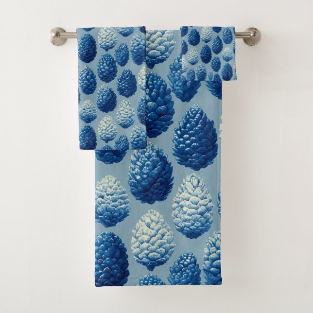 Conjunto De Toalhas Padrão Blue Winter Pine Cone (Insitu)