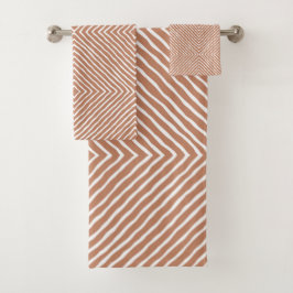 Conjunto De Toalhas Padrão Boho Stripes (Terracotta e Branco)