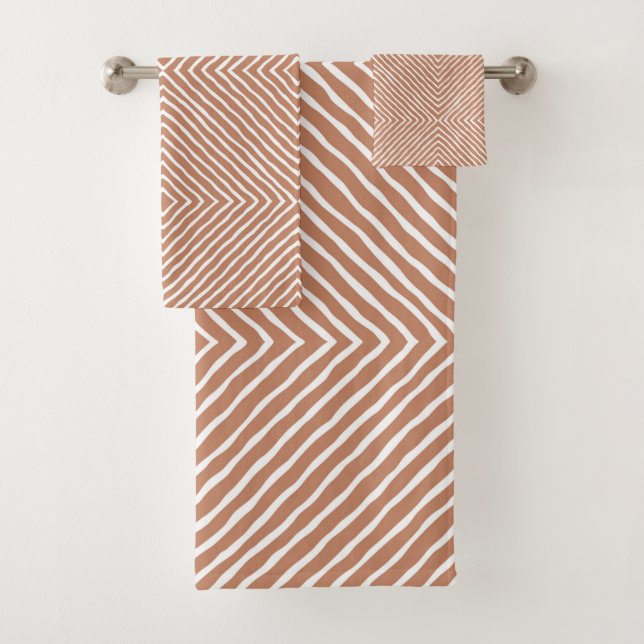 Conjunto De Toalhas Padrão Boho Stripes (Terracotta e Branco) (Insitu)