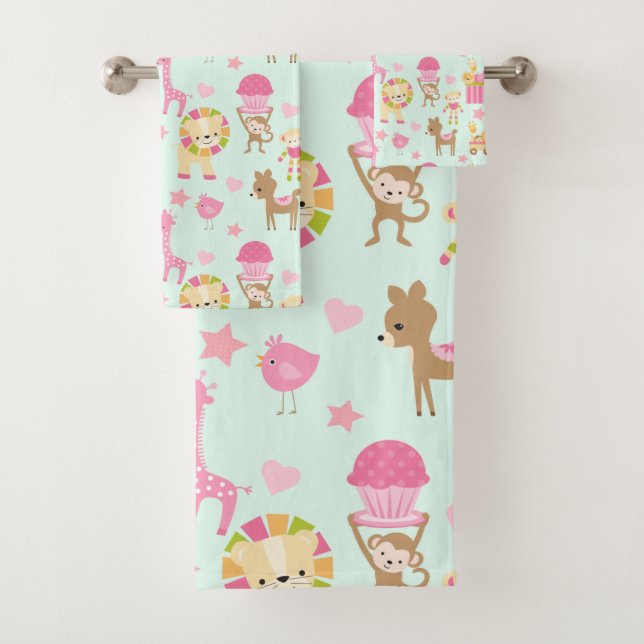 Conjunto De Toalhas Padrão bonito com animais e brinquedos (Insitu)