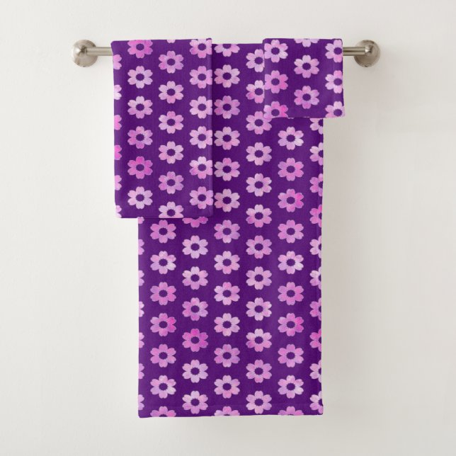 Conjunto De Toalhas Padrão bonito de Flor Roxo (Insitu)