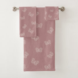 Conjunto De Toalhas Padrão Borboleta Boho Neutro Rosa Mauve Moderno