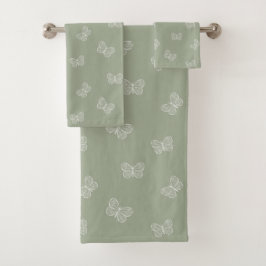 Conjunto De Toalhas Padrão Borboleta Boho Verde Oliva Moderno Neutro