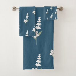 Conjunto De Toalhas Padrão Botânico Boémio Floral Azul-Marinho